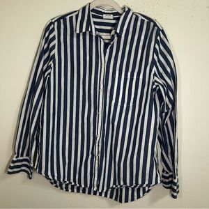 Striped Button-Down Shirt - Navy & White